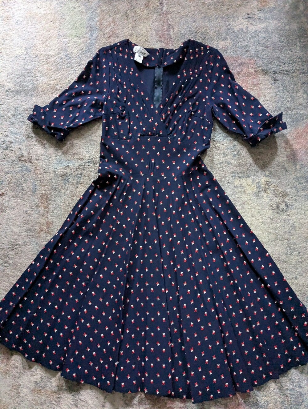 Unique Vintage Navy Midi Dress with Lighthouse Print